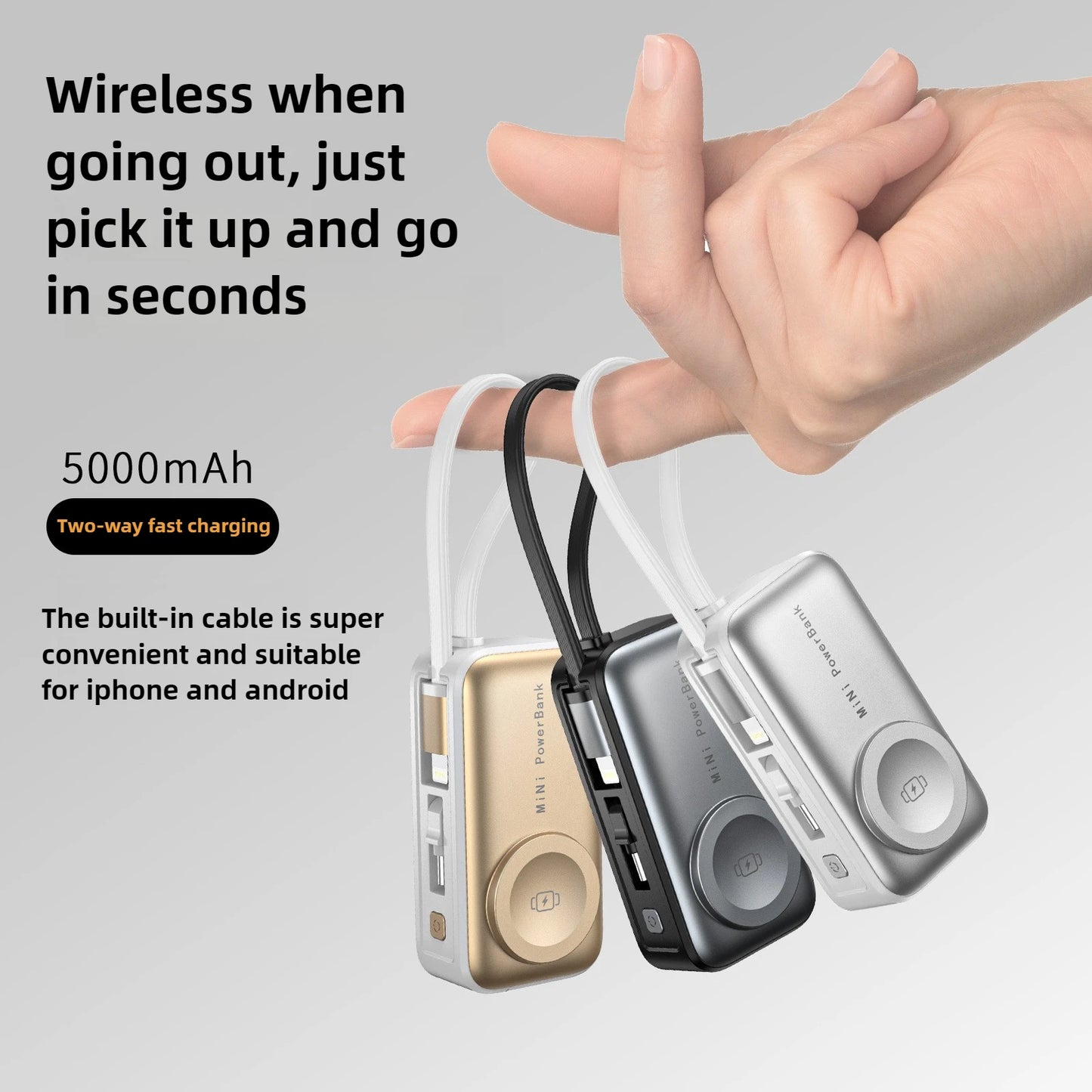 3-in-1 Portable Power Bank with Built-In Cables