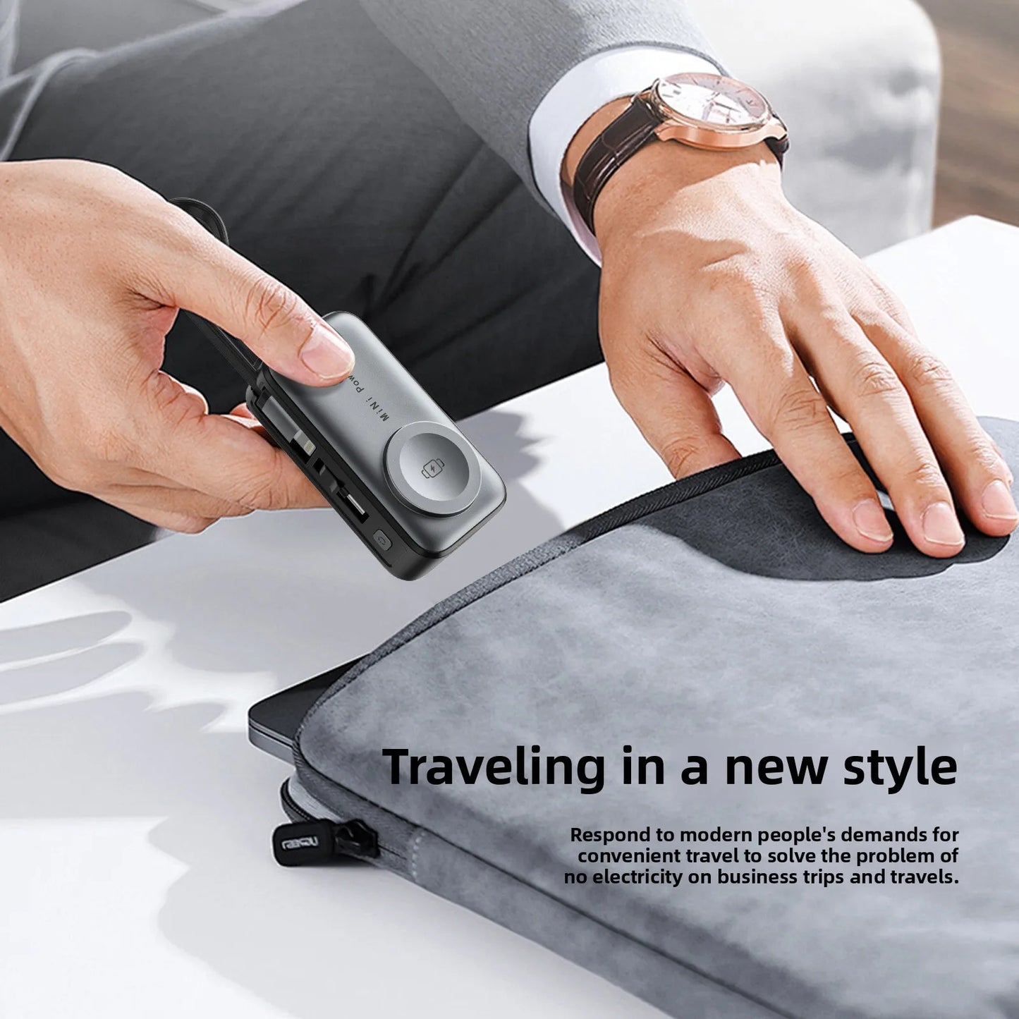 3-in-1 Portable Power Bank with Built-In Cables