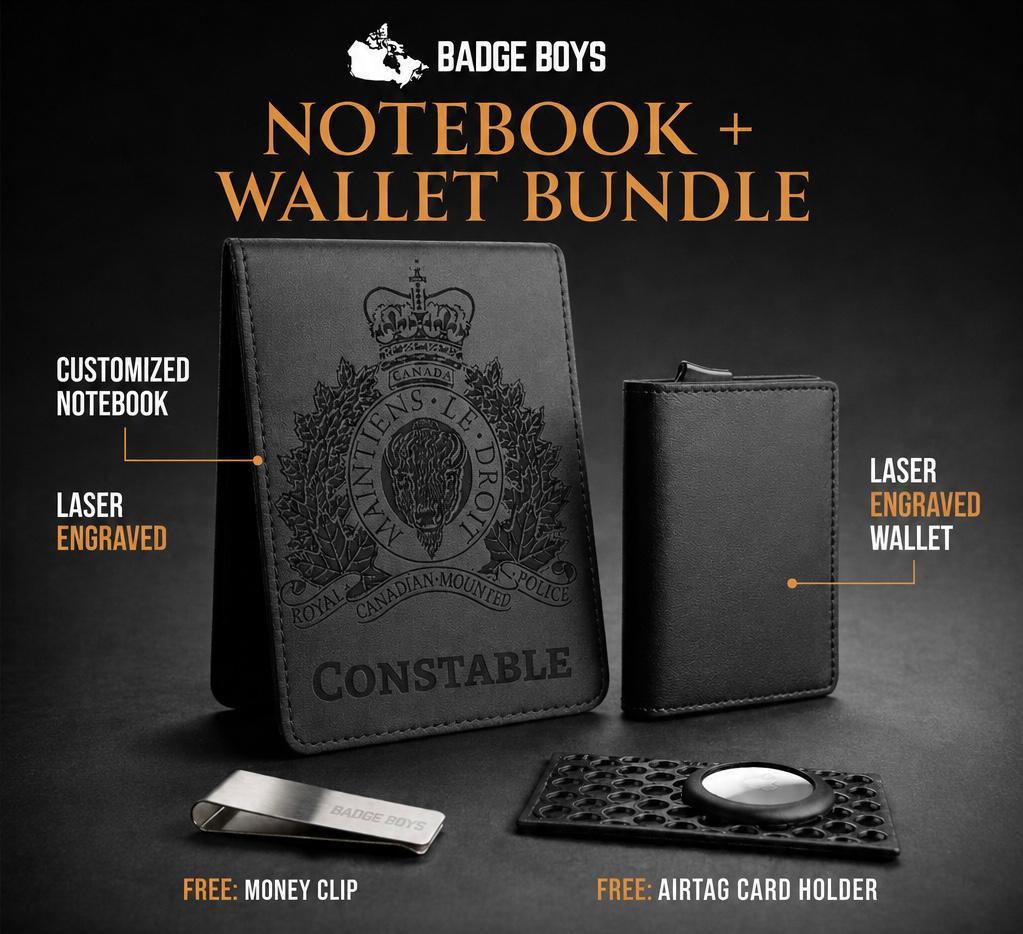 Custom Badge Wallet + Custom Notebook Bundle — Includes Free Money-Clip & AirTag Holder