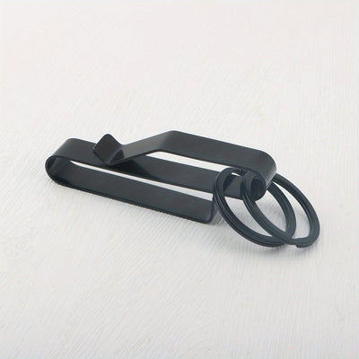 A black stainless steel belt key holder with a loop key ring.