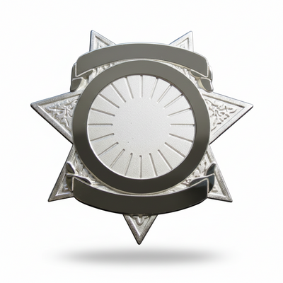 Decorative star-shaped object with a central circular design on a white background