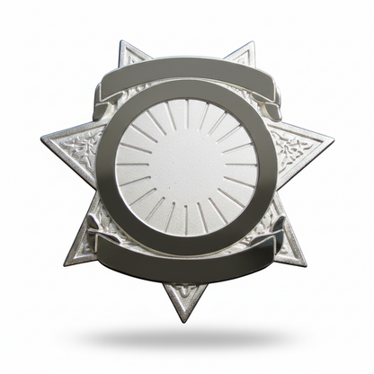 Decorative star-shaped object with a central circular design on a white background
