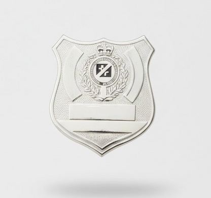 Silver badge with emblem on a white background