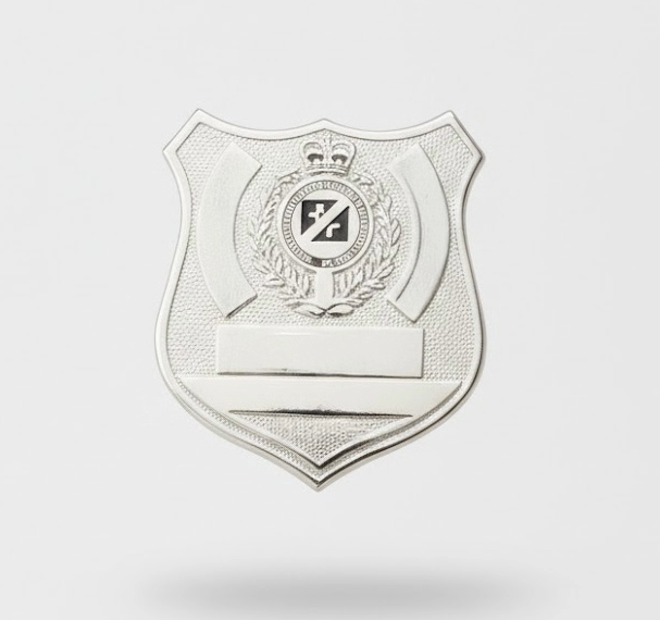Silver badge with emblem on a white background