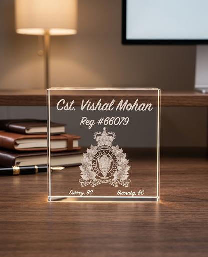Engraved Acrylic Display — Personalized Photo & Crest Engraving
