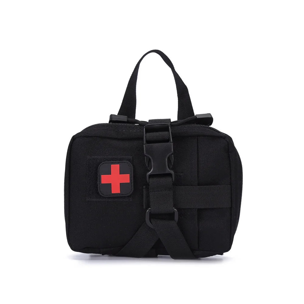 Black medical bag with a red cross on a white background