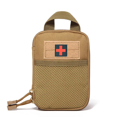 Kangaroo pouch with a red cross patch on a white background