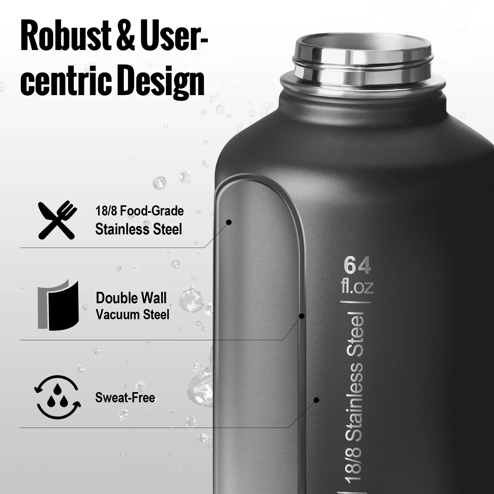 Tactical 64oz Vacuum Insulated Stainless Steel Water Bottle