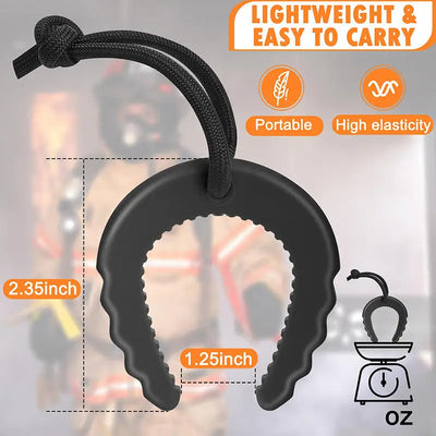 Black plastic clip with measurements and text on a blurred background