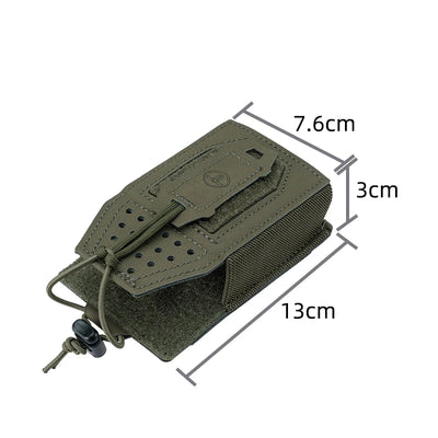 Green tactical pouch with dimensions labeled on a white background