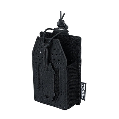 Black tactical pouch with a brand label on a white background