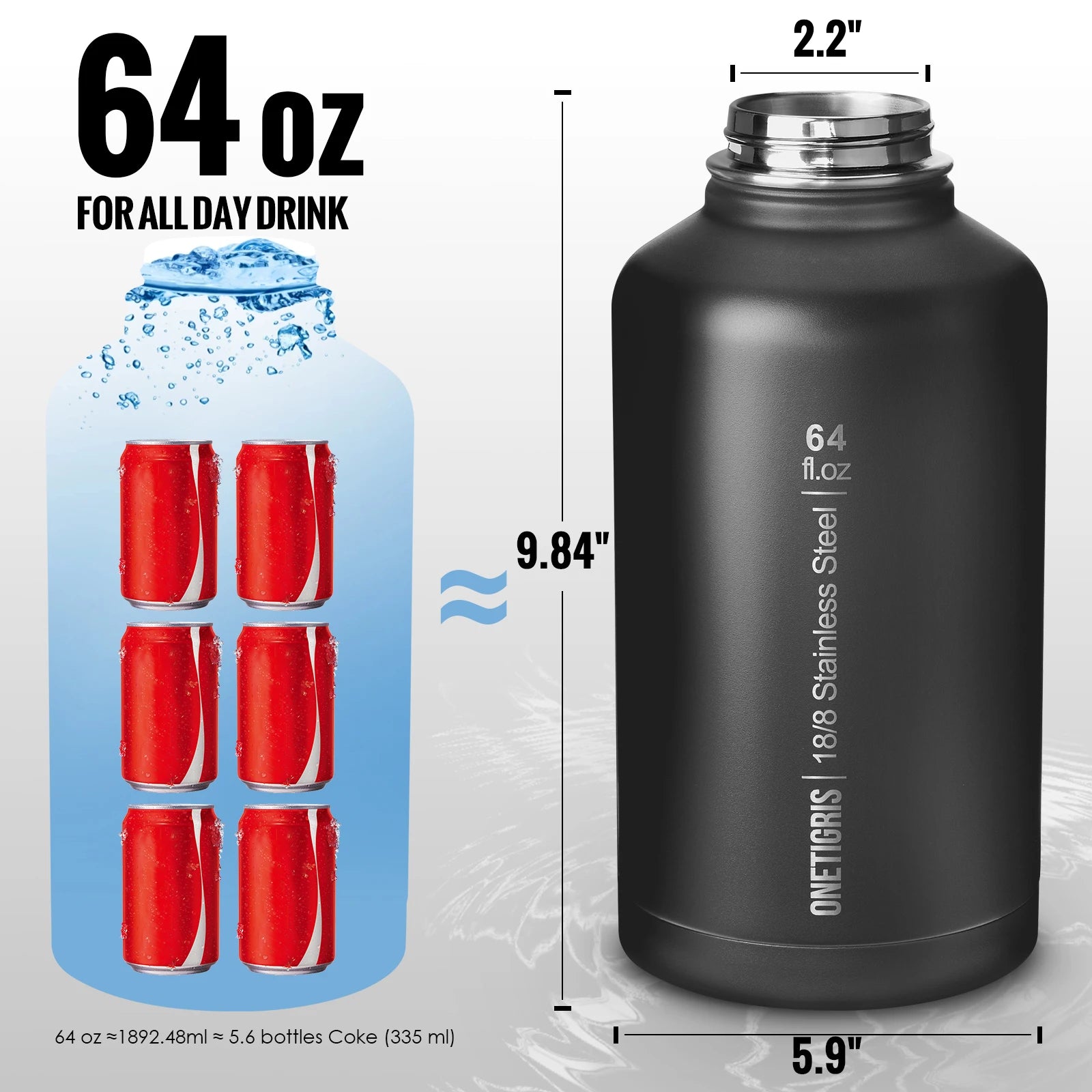 Tactical 64oz Vacuum Insulated Stainless Steel Water Bottle