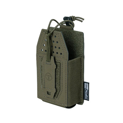 Green tactical pouch with a brand label on a white background