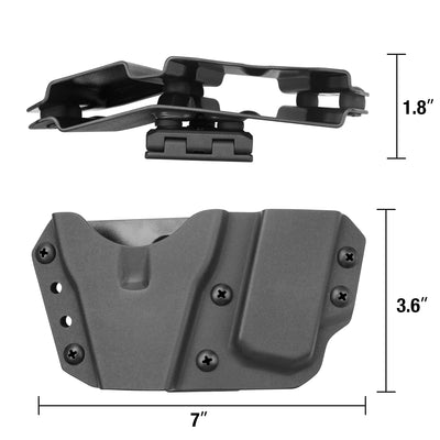 Black molded plastic mounting bracket shown from two angles with dimension labels: 1.8 inches tall, 3.