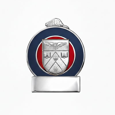 Decorative emblem with a central emblem on a white background