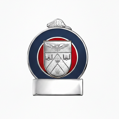 Decorative emblem with a central emblem on a white background