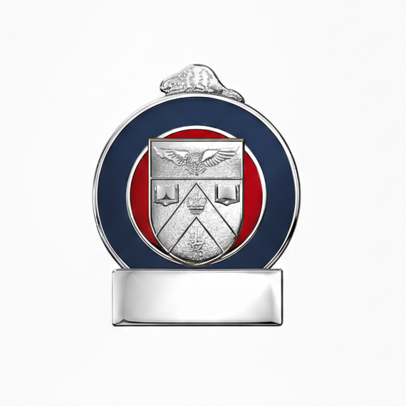 Decorative emblem with a central emblem on a white background