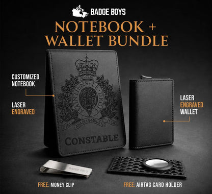 Custom Badge Wallet + Custom Notebook Bundle — Includes Free Money-Clip & AirTag Holder