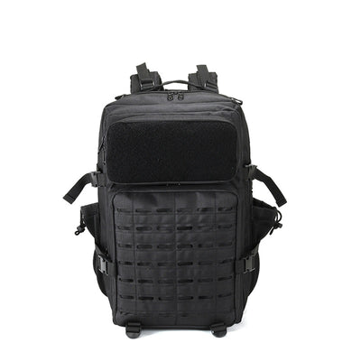 Black tactical backpack on a white background
