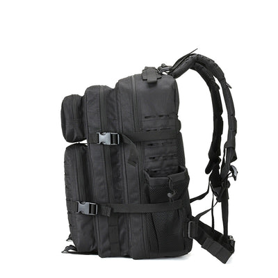 Black tactical backpack on a white background