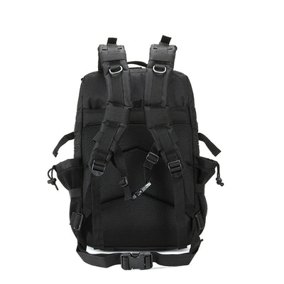 Black tactical backpack on a white background