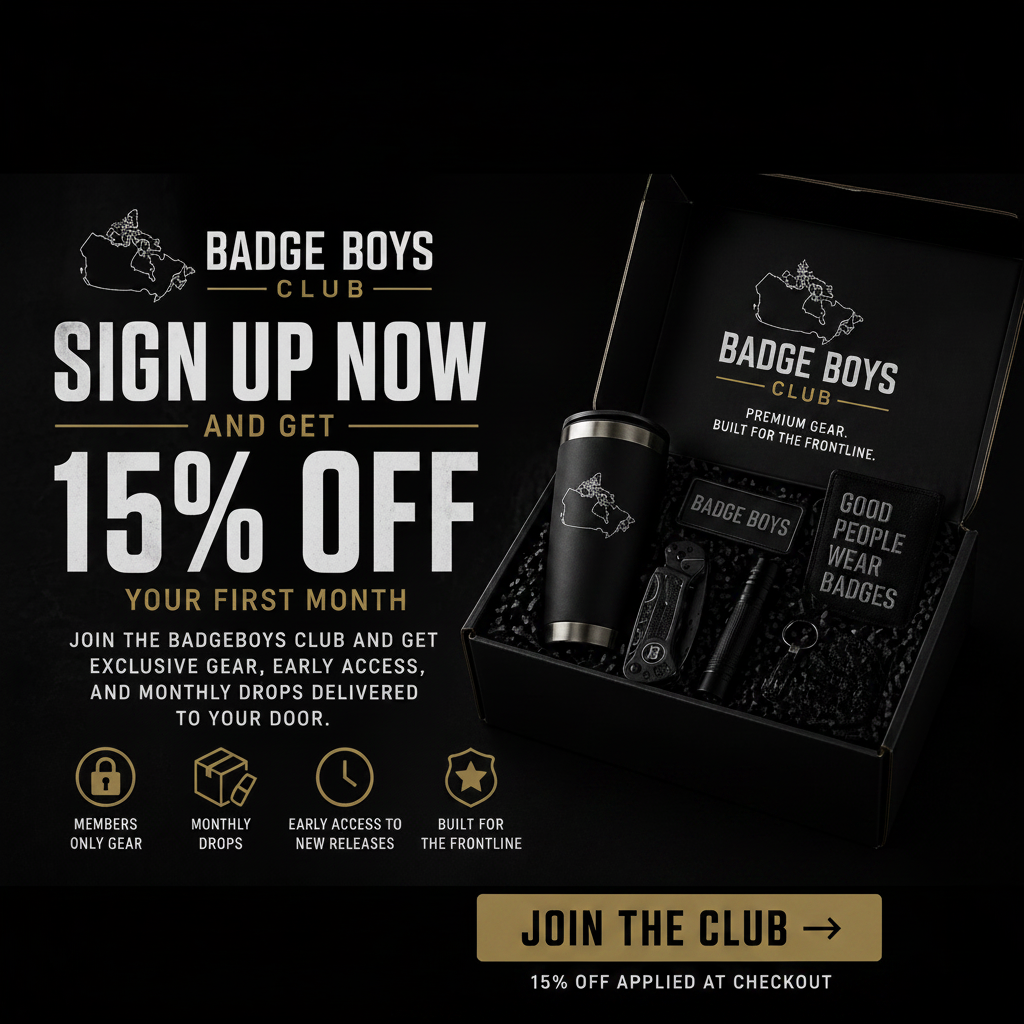 Advertisement for Badge Boys Club with promotional text and product display on a black background