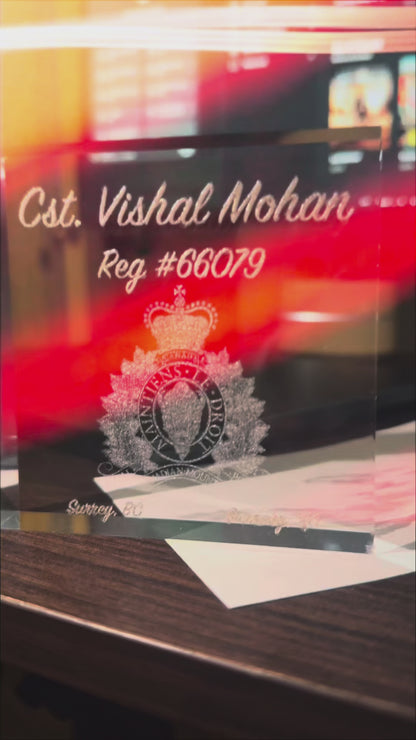 Engraved Acrylic Display — Personalized Photo & Crest Engraving