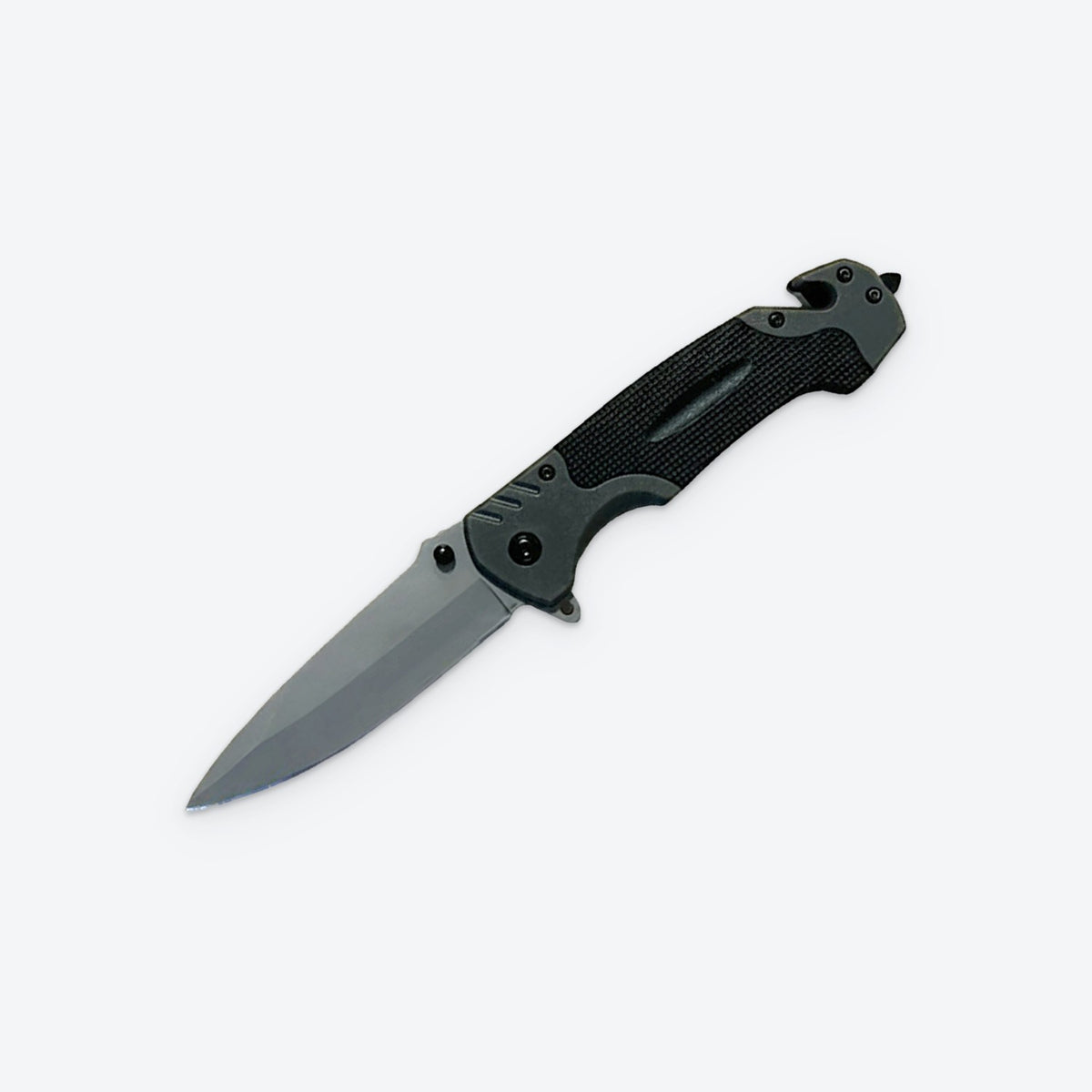 3-in-1 Tac Knife at an angle, showing the seatbelt cutter and glass breaker on the handle
